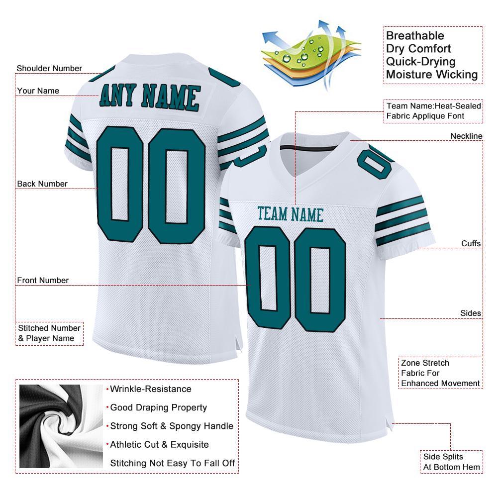 Custom White Teal-Black Mesh Authentic Football Jersey view 4