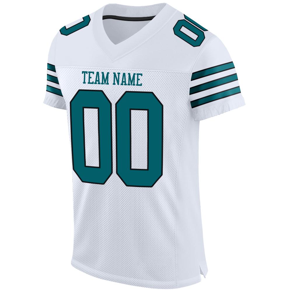 Custom White Teal-Black Mesh Authentic Football Jersey view 2