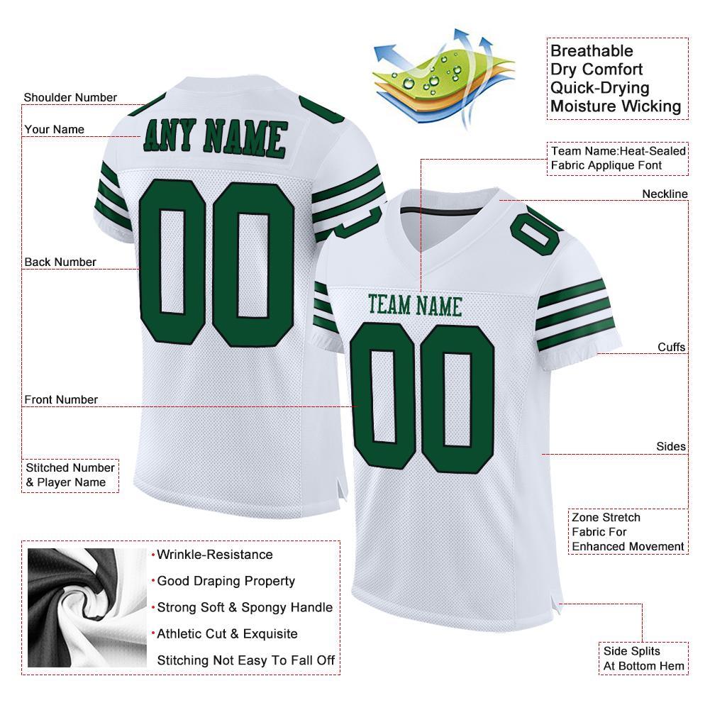 Custom White Grass Green-Black Mesh Authentic Football Jersey view 5