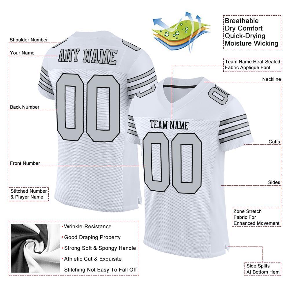 Custom White Silver-Black Mesh Authentic Football Jersey view 5