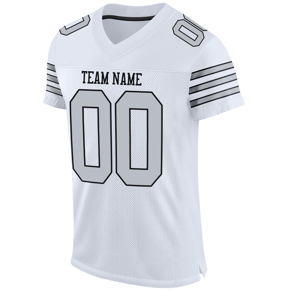 Custom White Silver-Black Mesh Authentic Football Jersey view 3