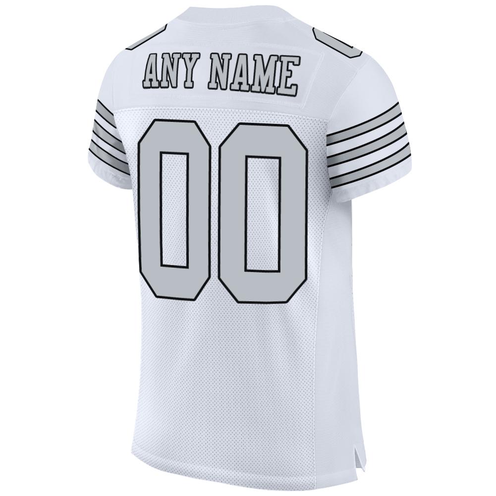 Custom White Silver-Black Mesh Authentic Football Jersey view 4
