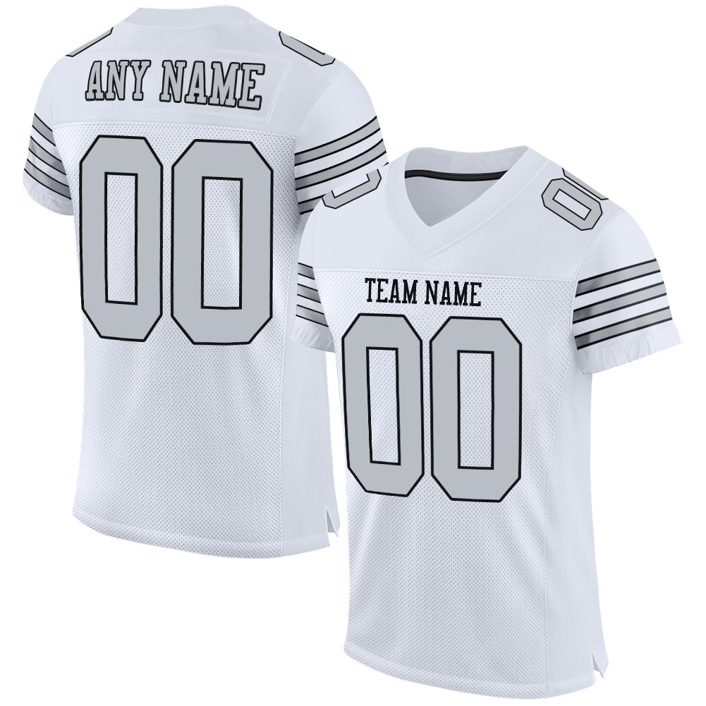 Custom White Silver-Black Mesh Authentic Football Jersey - Main View