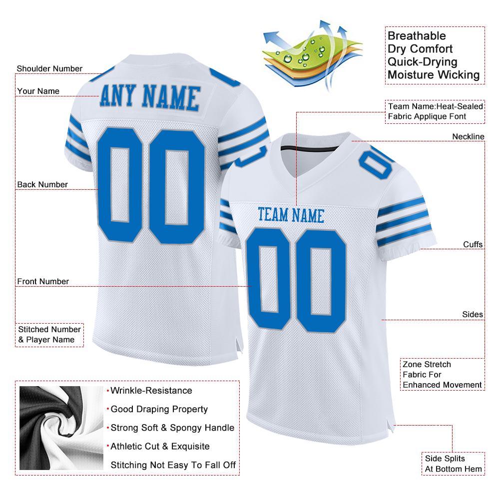 Custom White Panther Blue-Light Gray Mesh Authentic Football Jersey view 4