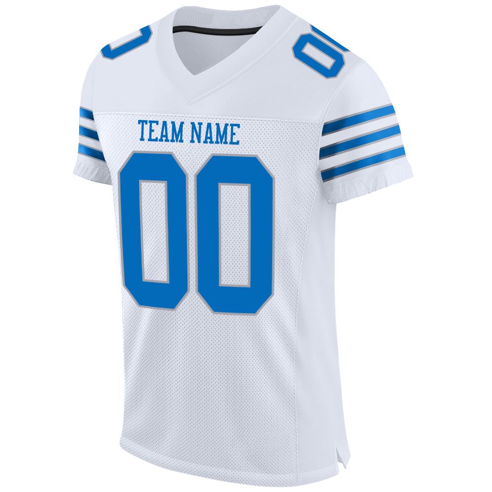 Custom White Panther Blue-Light Gray Mesh Authentic Football Jersey view 2