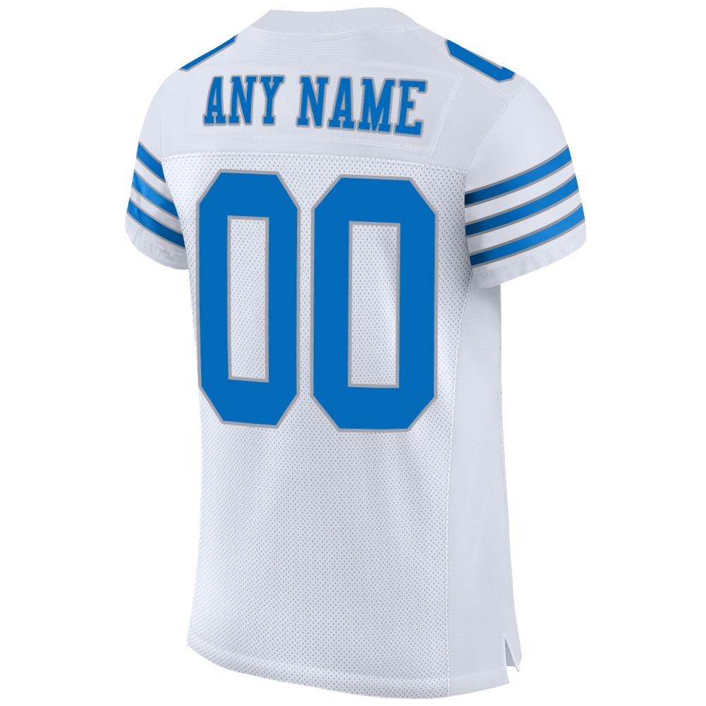 Custom White Panther Blue-Light Gray Mesh Authentic Football Jersey view 3