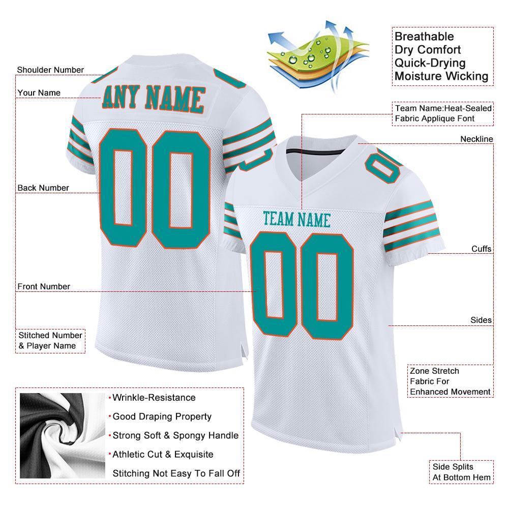 Custom White Aqua-Orange Mesh Authentic Football Jersey view 4
