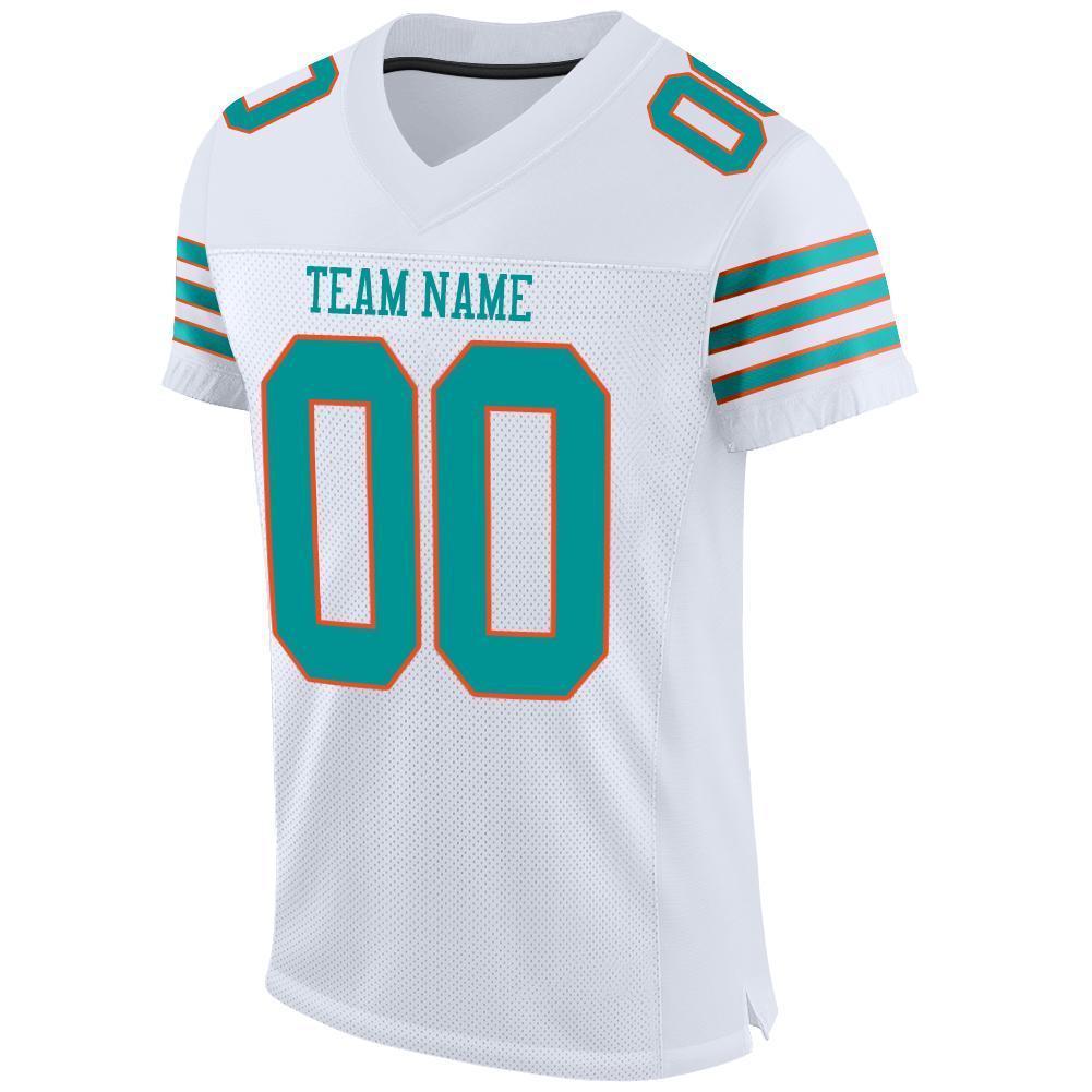 Custom White Aqua-Orange Mesh Authentic Football Jersey view 2
