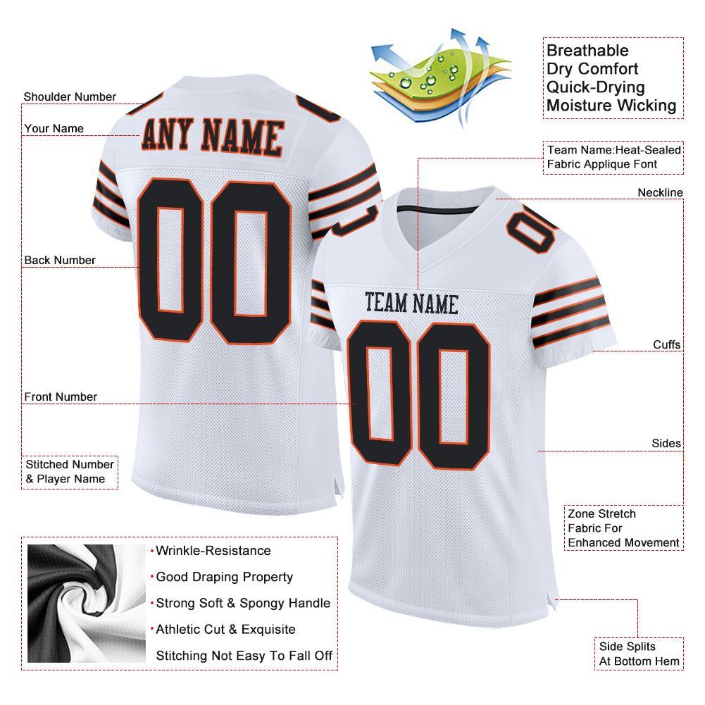 Custom White Black-Orange Mesh Authentic Football Jersey view 4