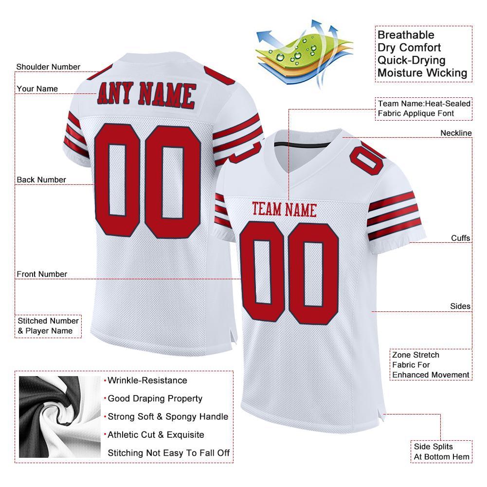 Custom White Red-Navy Mesh Authentic Football Jersey view 4