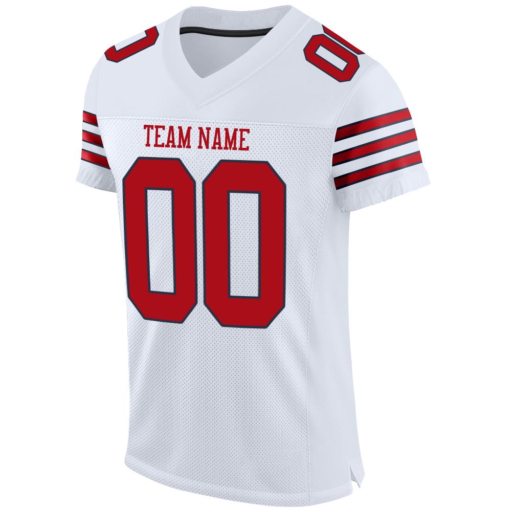Custom White Red-Navy Mesh Authentic Football Jersey view 2