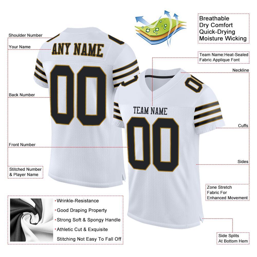 Custom White Black-Old Gold Mesh Authentic Football Jersey view 4