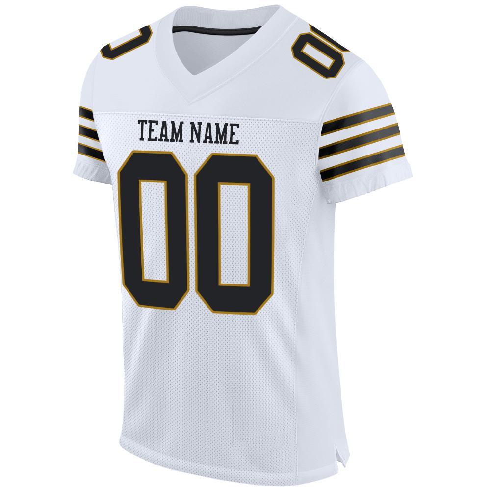 Custom White Black-Old Gold Mesh Authentic Football Jersey view 2