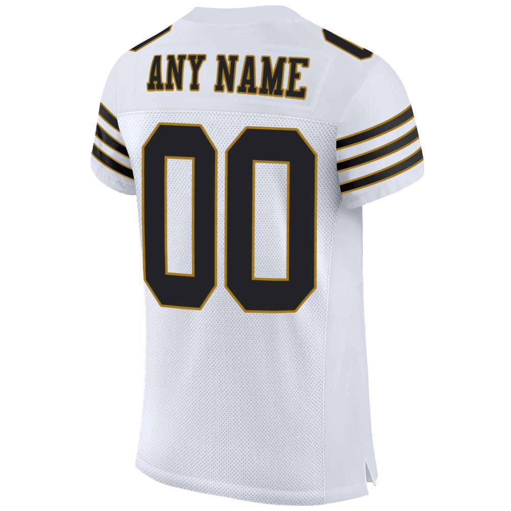 Custom White Black-Old Gold Mesh Authentic Football Jersey view 3