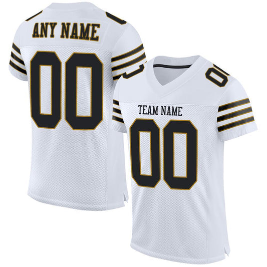Custom White Black-Old Gold Mesh Authentic Football Jersey - Main View