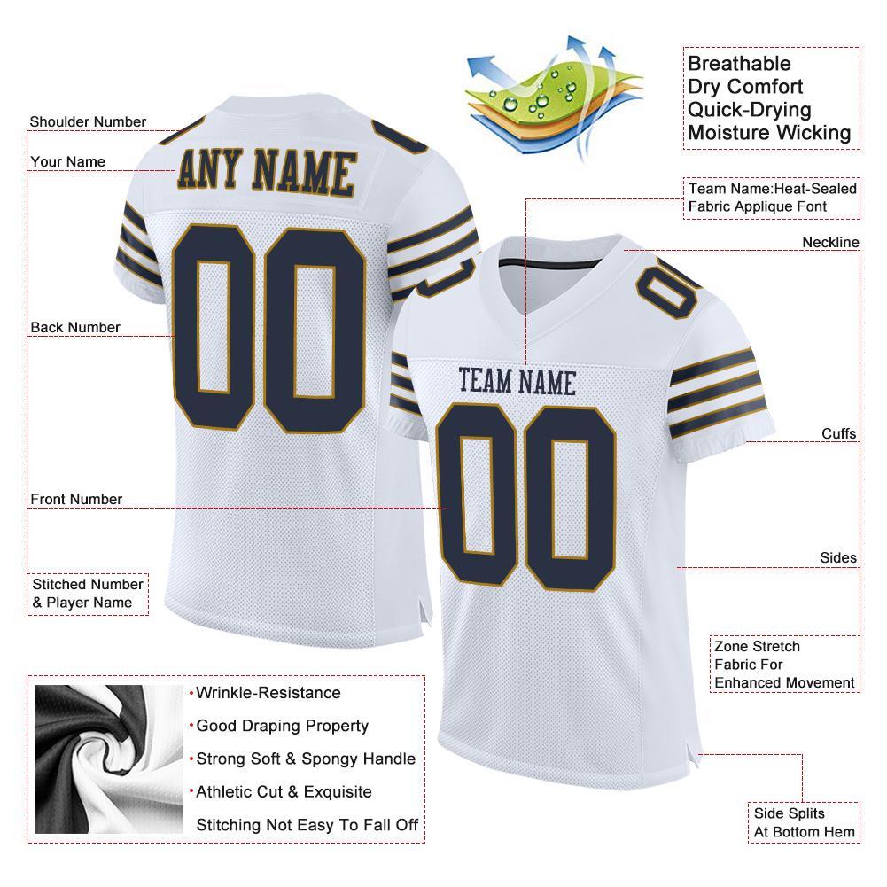 Custom White Navy-Old Gold Mesh Authentic Football Jersey view 4