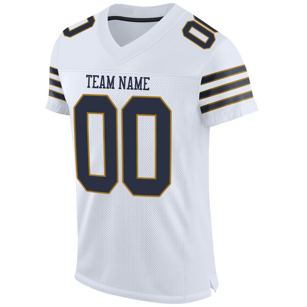 Custom White Navy-Old Gold Mesh Authentic Football Jersey view 2