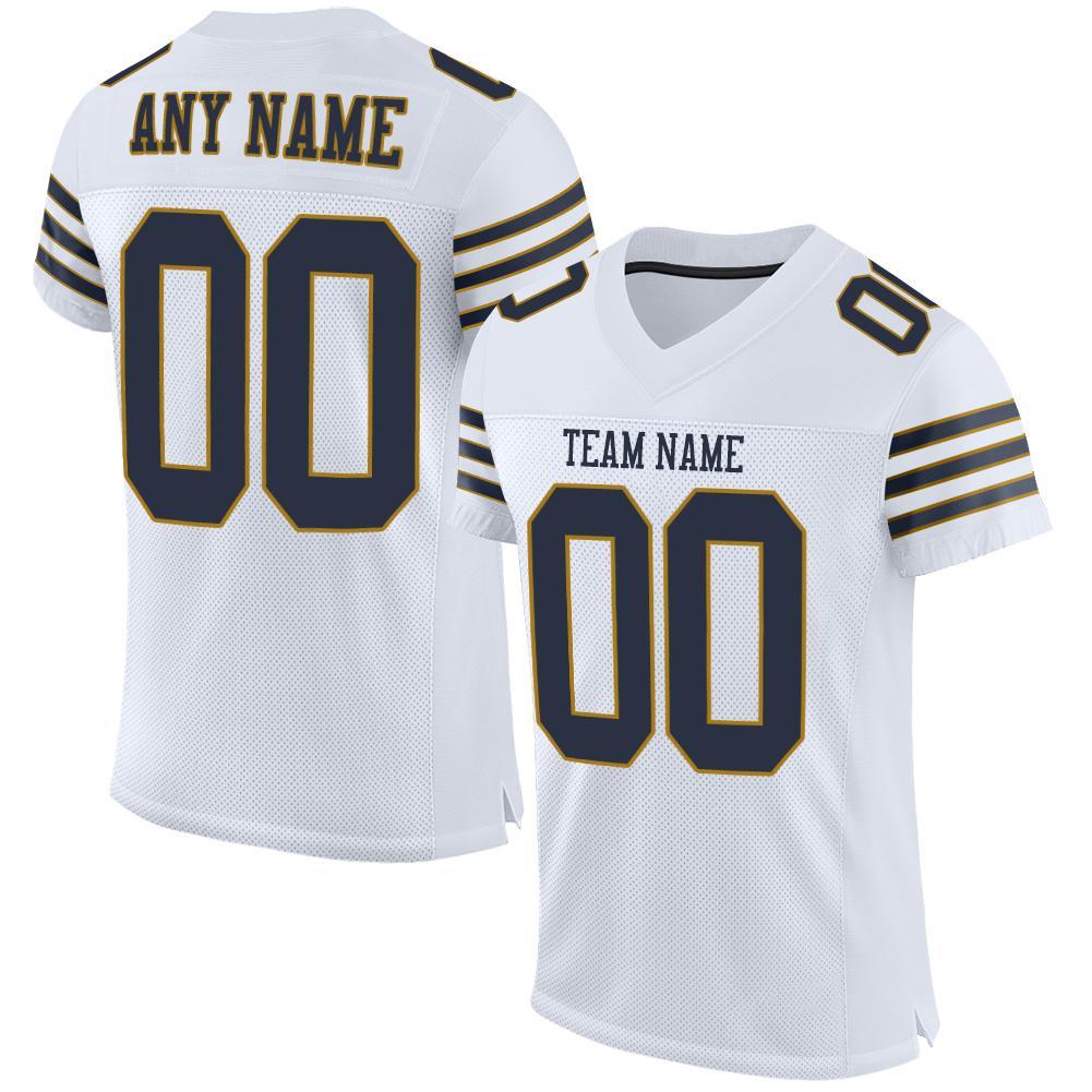 Custom White Navy-Old Gold Mesh Authentic Football Jersey - Main View