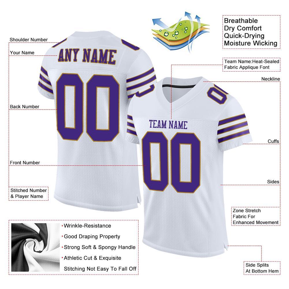 Custom White Purple-Old Gold Mesh Authentic Football Jersey view 4