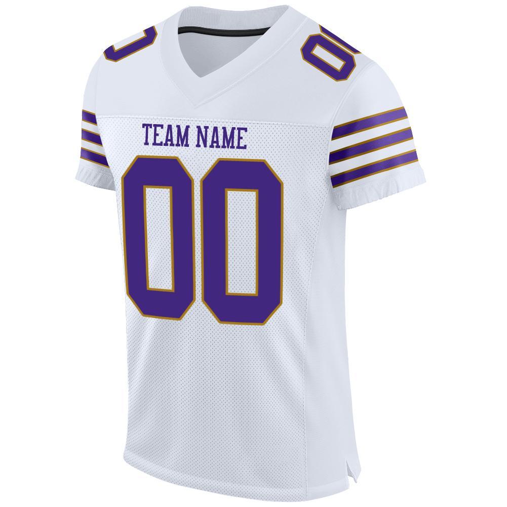 Custom White Purple-Old Gold Mesh Authentic Football Jersey view 2