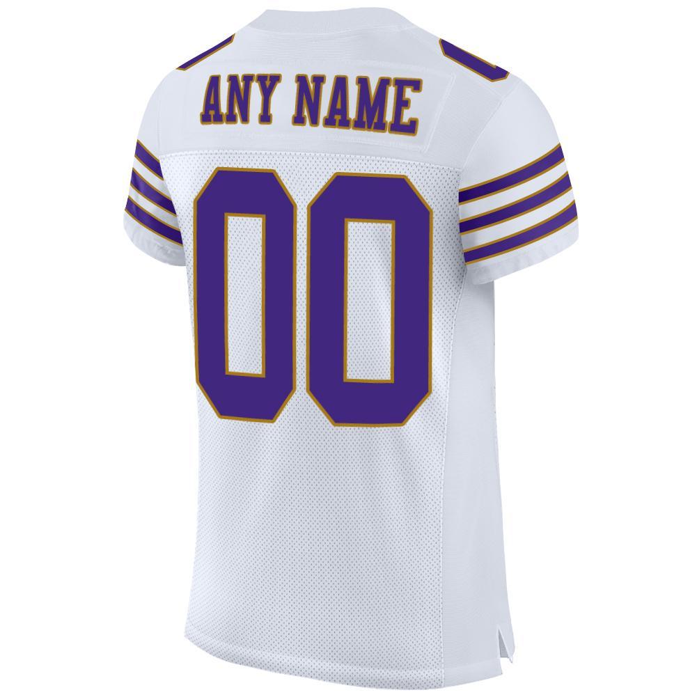 Custom White Purple-Old Gold Mesh Authentic Football Jersey view 3