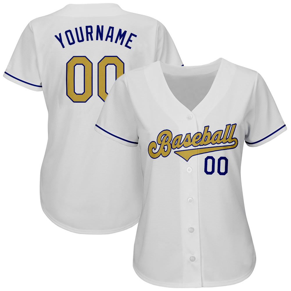 Custom White Old Gold-Royal Authentic Baseball Jersey view 2