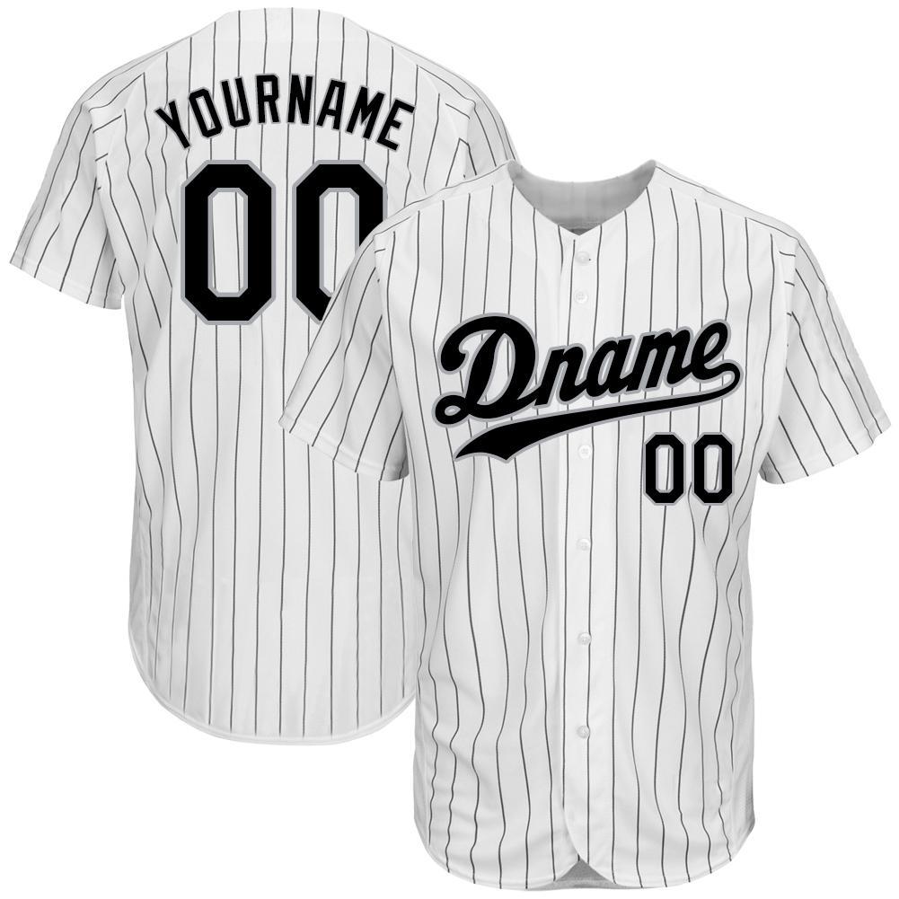 Custom White Black Pinstripe Black-Gray Authentic Baseball Jersey - Main View
