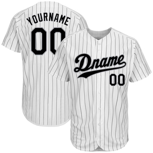Custom White Black Pinstripe Black-Gray Authentic Baseball Jersey - Main View