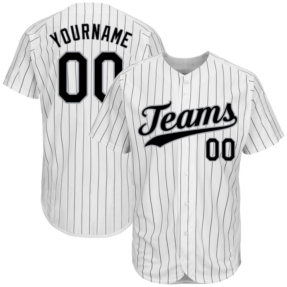 Custom White Black Pinstripe Black-Gray Authentic Baseball Jersey - Main View