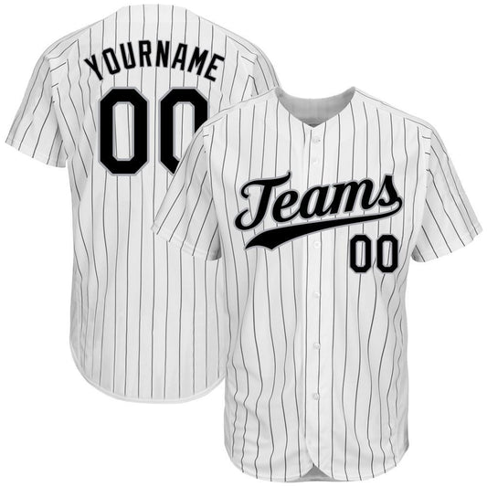 Custom White Black Pinstripe Black-Gray Authentic Baseball Jersey - Main View