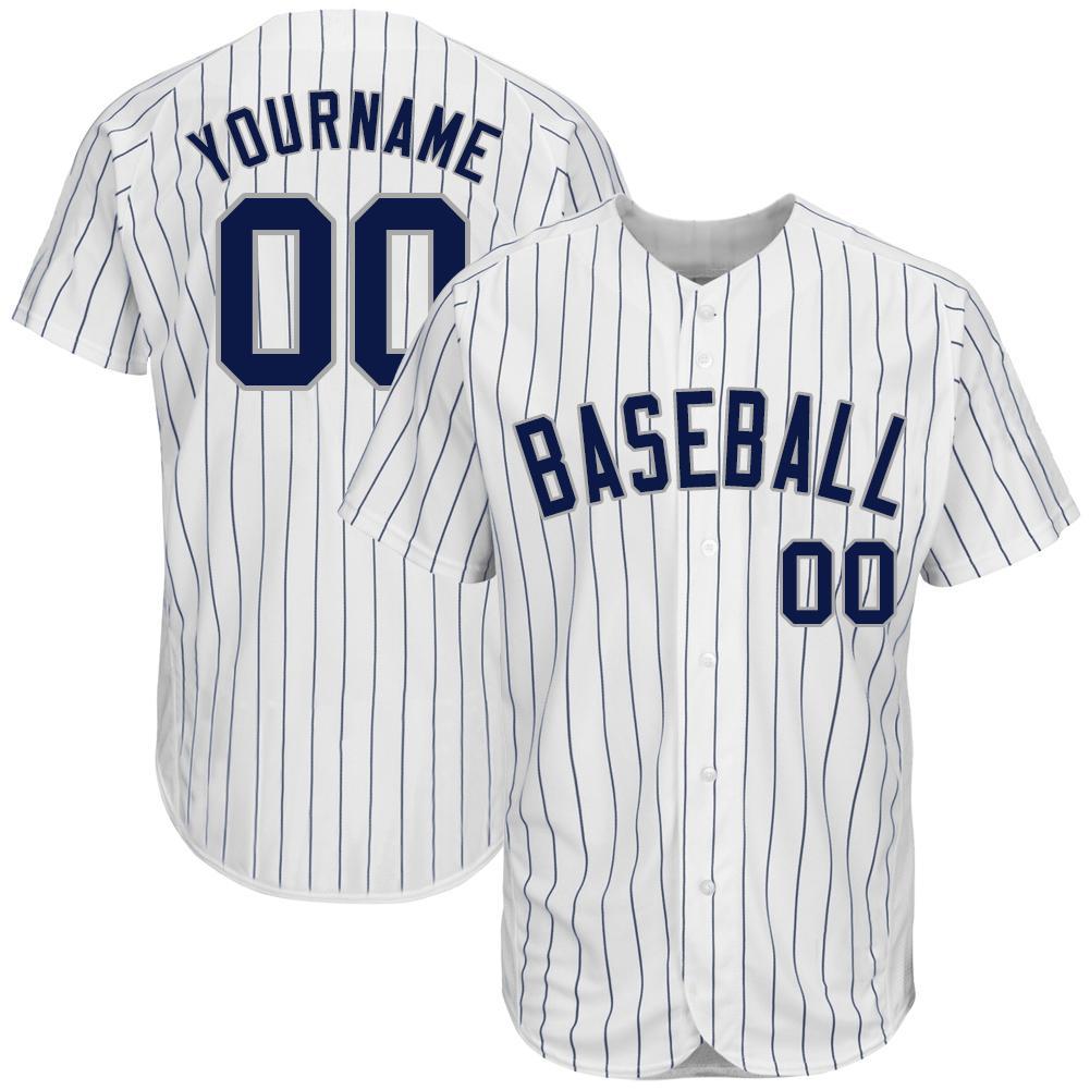 Custom White Navy Pinstripe Navy-Gray Authentic Baseball Jersey - Main View
