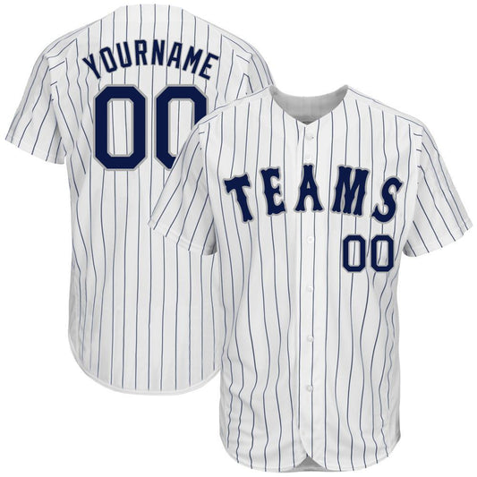 Custom White Navy Pinstripe Navy-Gray Authentic Baseball Jersey - Main View