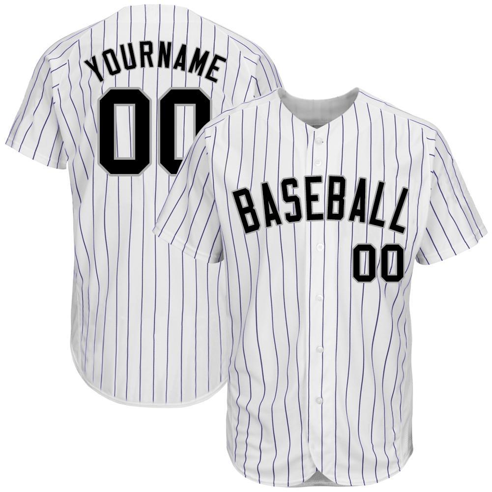 Custom White Purple Pinstripe Black-Gray Authentic Baseball Jersey - Main View