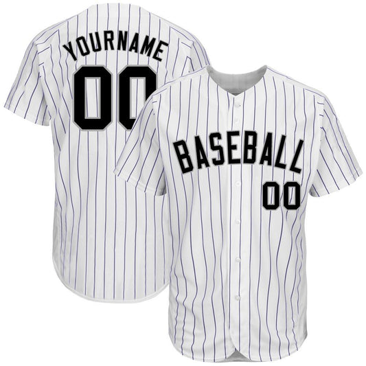Custom White Purple Pinstripe Black-Gray Authentic Baseball Jersey - Main View