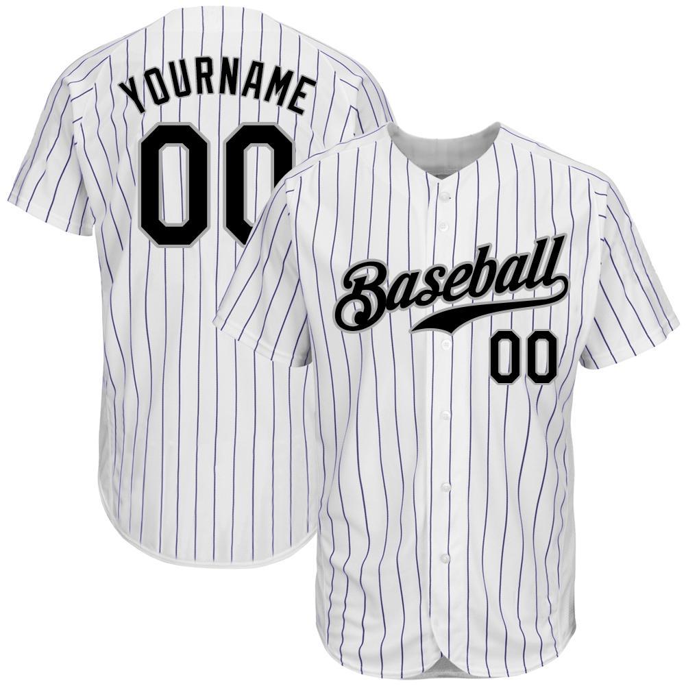 Custom White Purple Pinstripe Black-Gray Authentic Baseball Jersey - Main View
