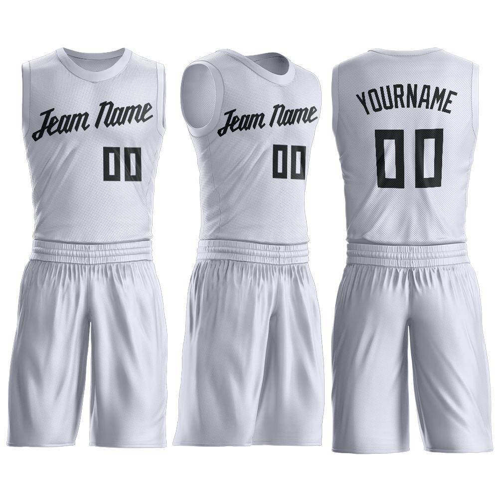 Custom White Black Round Neck Basketball Uniform Jersey view 2