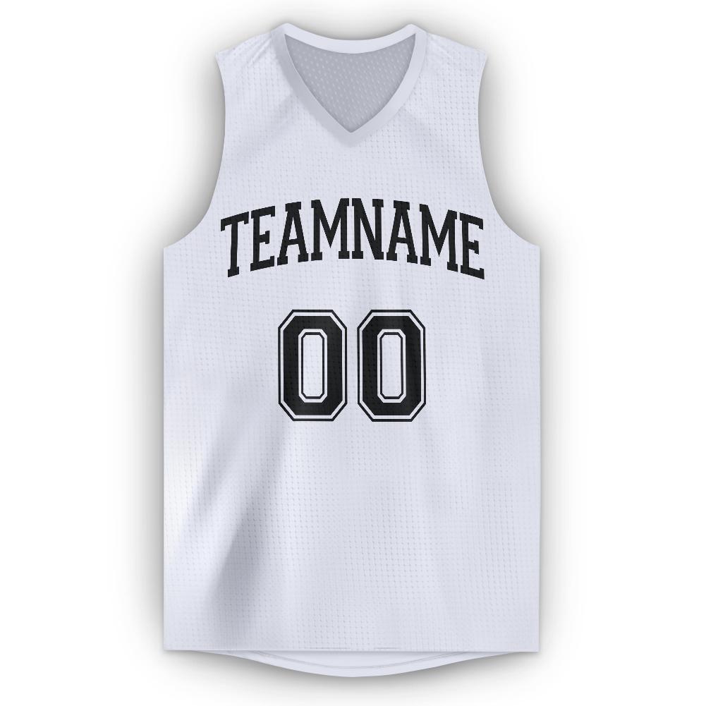Custom White Black V-Neck Basketball Jersey view 5