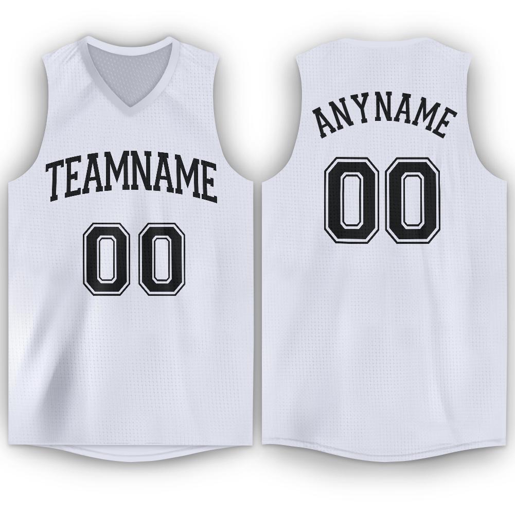 Custom White Black V-Neck Basketball Jersey - Main View
