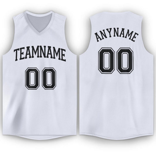 Custom White Black V-Neck Basketball Jersey - Main View