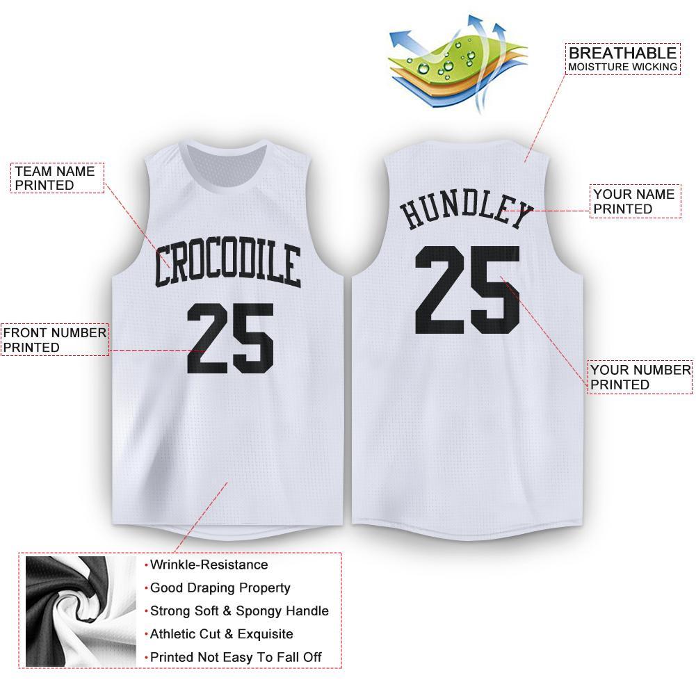 Custom White Black Round Neck Basketball Jersey view 2