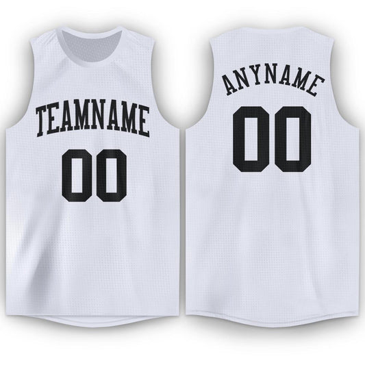 Custom White Black Round Neck Basketball Jersey - Main View