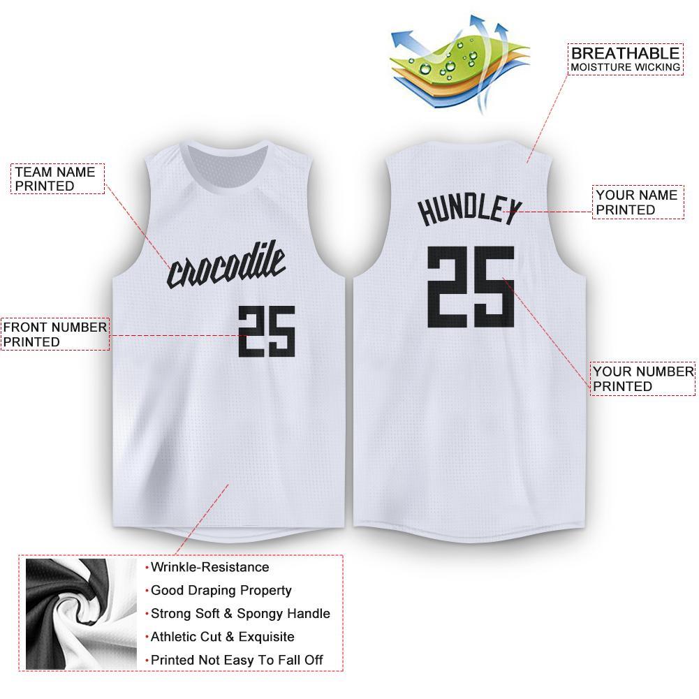 Custom White Black Round Neck Basketball Jersey view 2