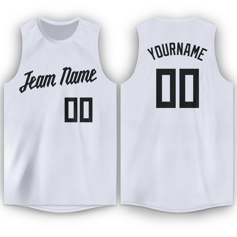 Custom White Black Round Neck Basketball Jersey - Main View