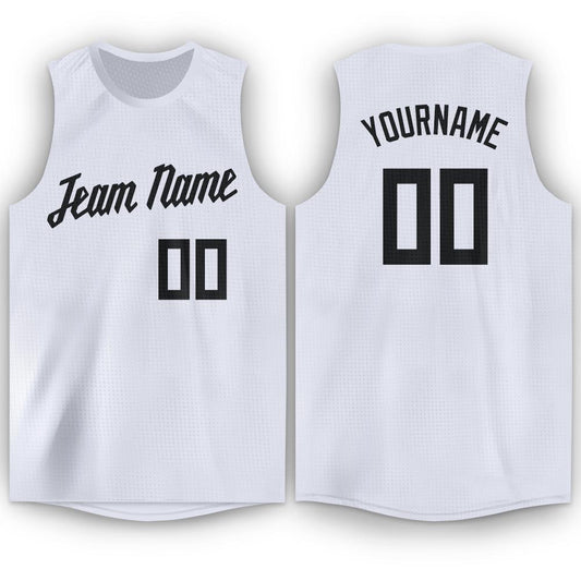 Custom White Black Round Neck Basketball Jersey - Main View