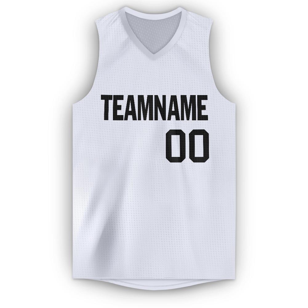 Custom White Black V-Neck Basketball Jersey view 5