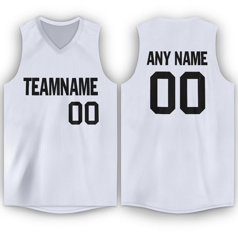 Custom White Black V-Neck Basketball Jersey - Main View