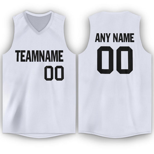 Custom White Black V-Neck Basketball Jersey - Main View