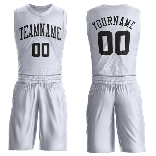 Custom White Black Round Neck Basketball Uniform Jersey - Main View
