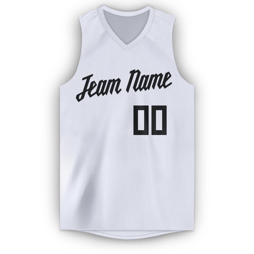 Custom White Black V-Neck Basketball Jersey view 5