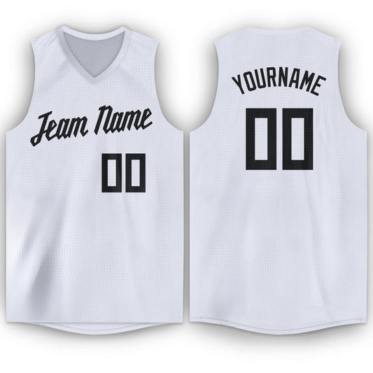 Custom White Black V-Neck Basketball Jersey - Main View